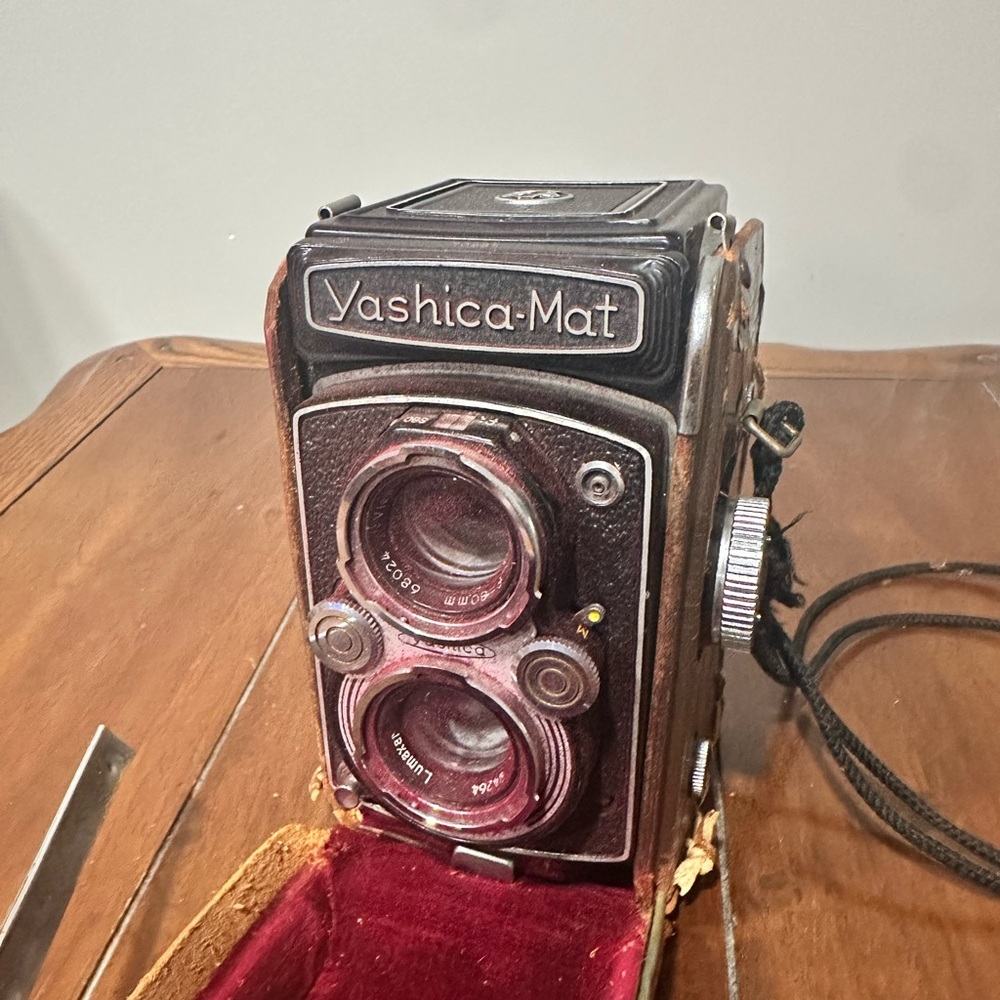 Yashica-Mat Black and Silver Twin-Lens Camera and Case